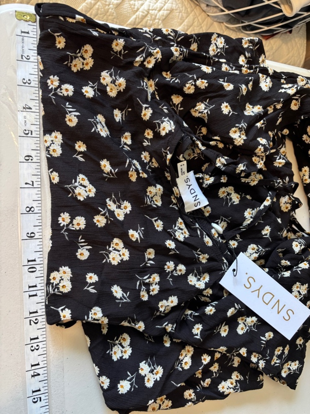 SNDYS Black Floral Maxi Dress Size 2 Daisy Billow Sleeve Milkmaid Dark Soft Girl - Picture 12 of 15